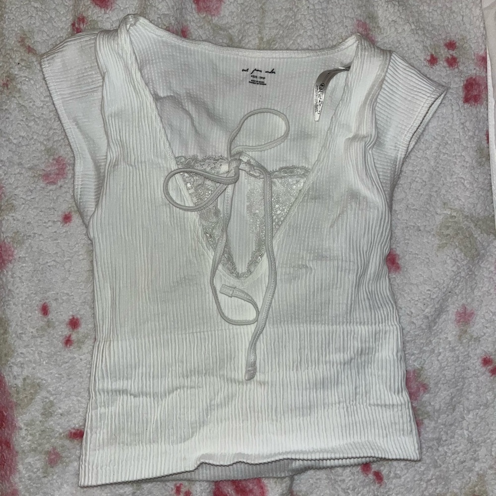Urban Outfitters Ivory Lace-Up Ribbed Crop Top